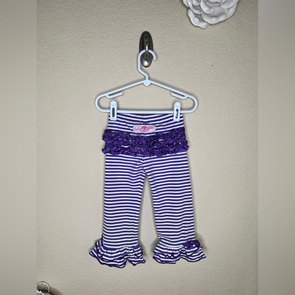 NTM RuffleButts Purple Ruffle Outfit Set 3T Striped Ruffle Pant Boutique Toddler - Picture 7 of 15